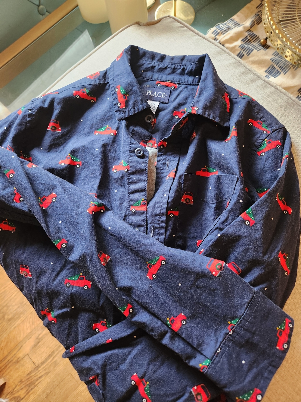 The Children's Place Navy Blue Holiday Truck Button-Up Shirt